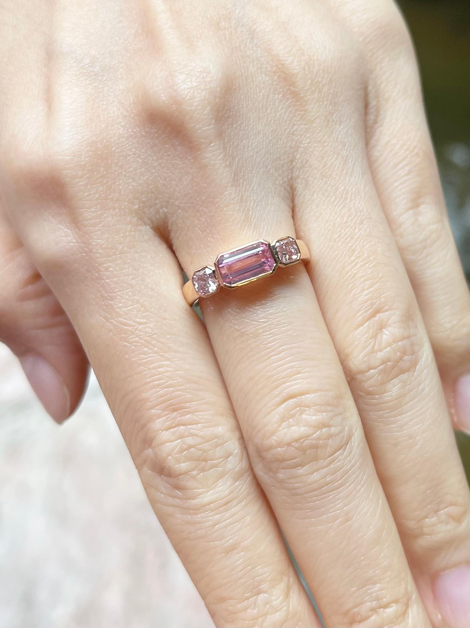 Emerald Cut Pink Sapphire with Pink Diamond Ring set in 18K Rose Gold Settings For Sale
