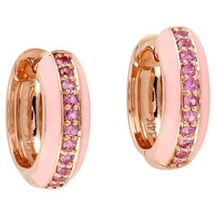 Orecchini a cerchio con zaffiro rosa e smalto rosa in oro rosa 14 carati