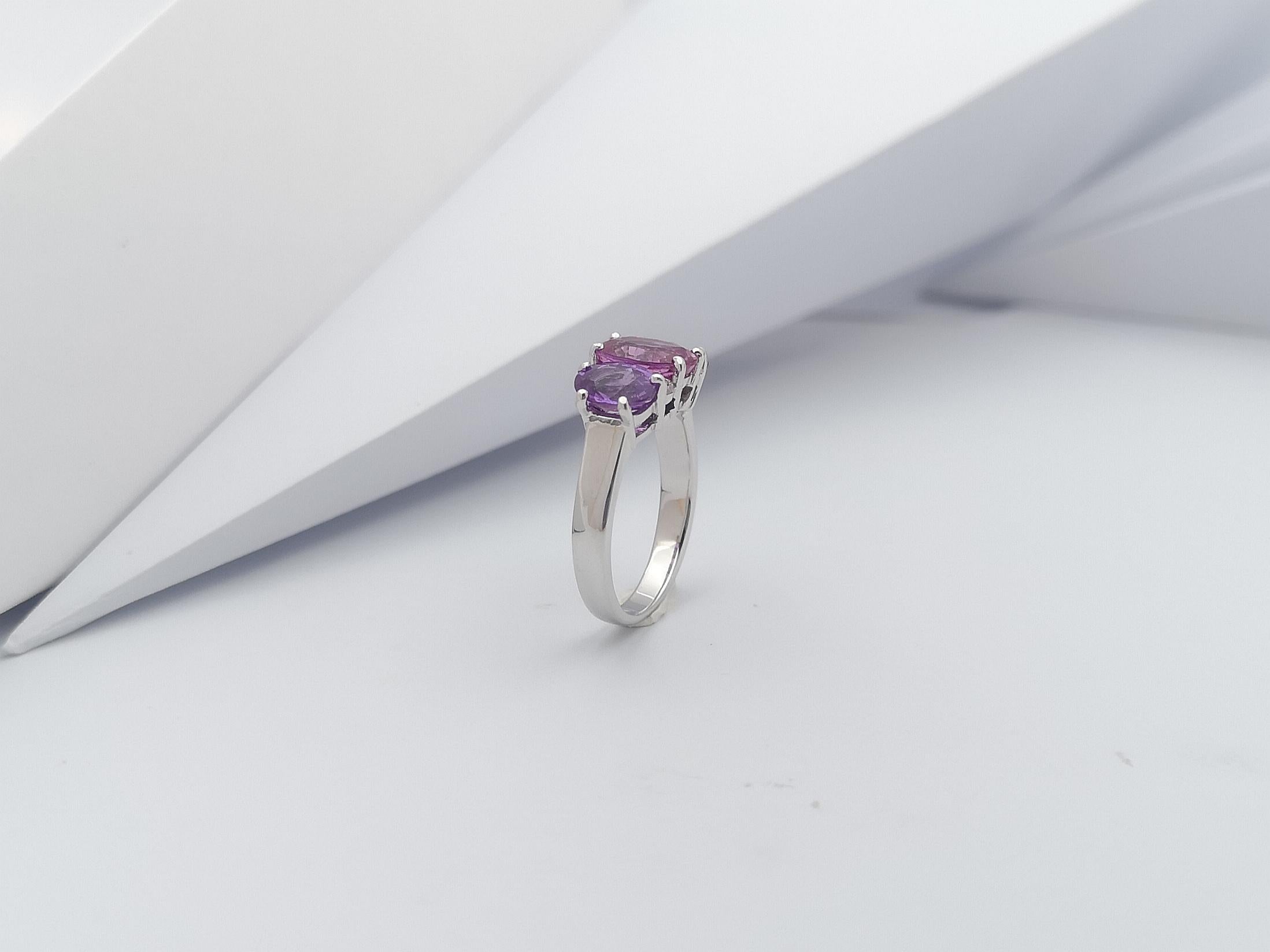 Pink Sapphire with Purple Sapphire and Diamond Ring Set in 18 Karat White Gold For Sale 10