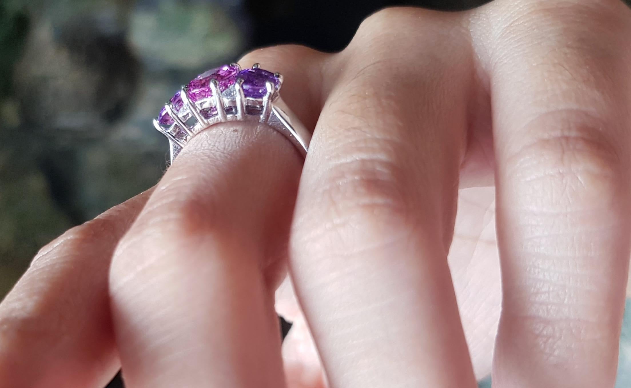 Pink Sapphire with Purple Sapphire and Diamond Ring Set in 18 Karat White Gold In New Condition For Sale In Bangkok, TH