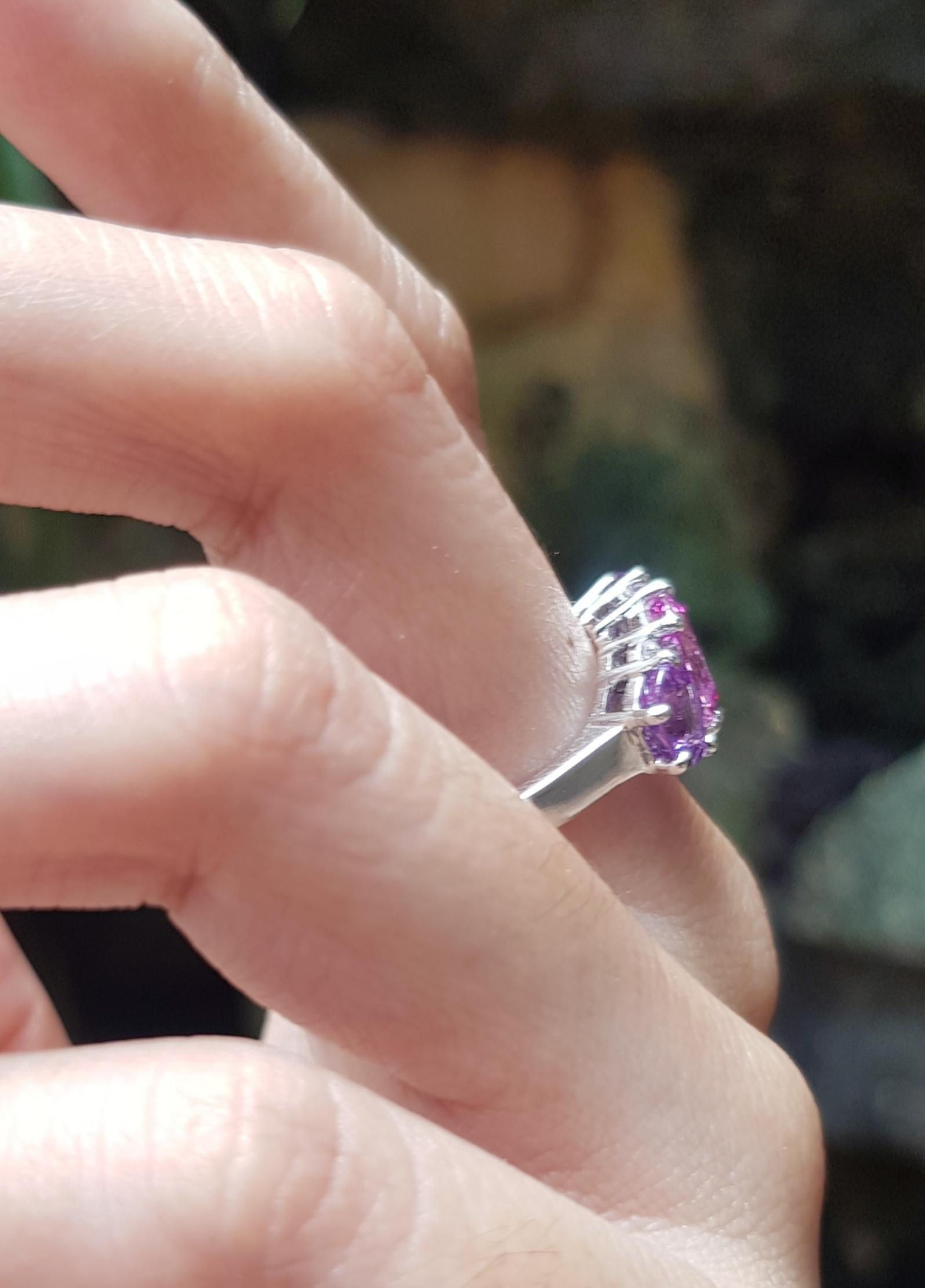 Women's Pink Sapphire with Purple Sapphire and Diamond Ring Set in 18 Karat White Gold For Sale