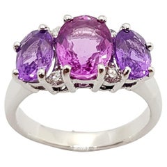 Pink Sapphire with Purple Sapphire and Diamond Ring Set in 18 Karat White Gold
