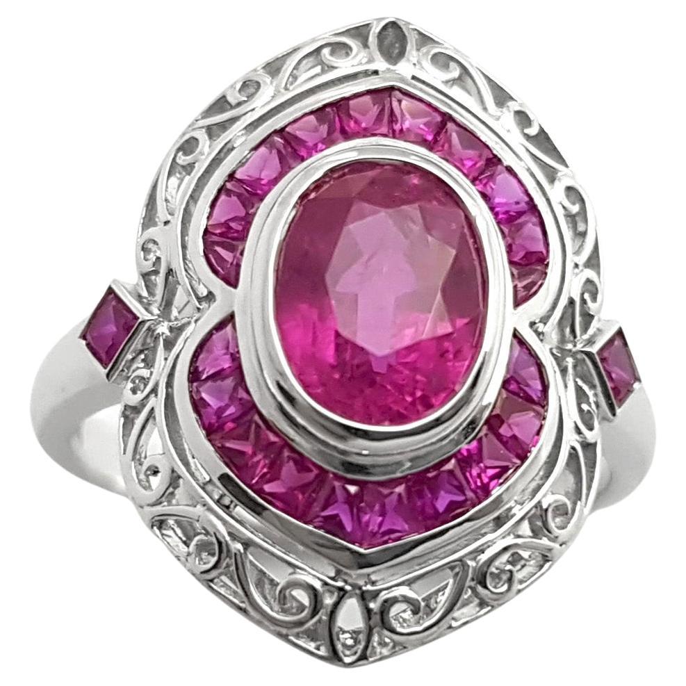 Pink Sapphire with Ruby Ring set in 18K White Gold Setting
