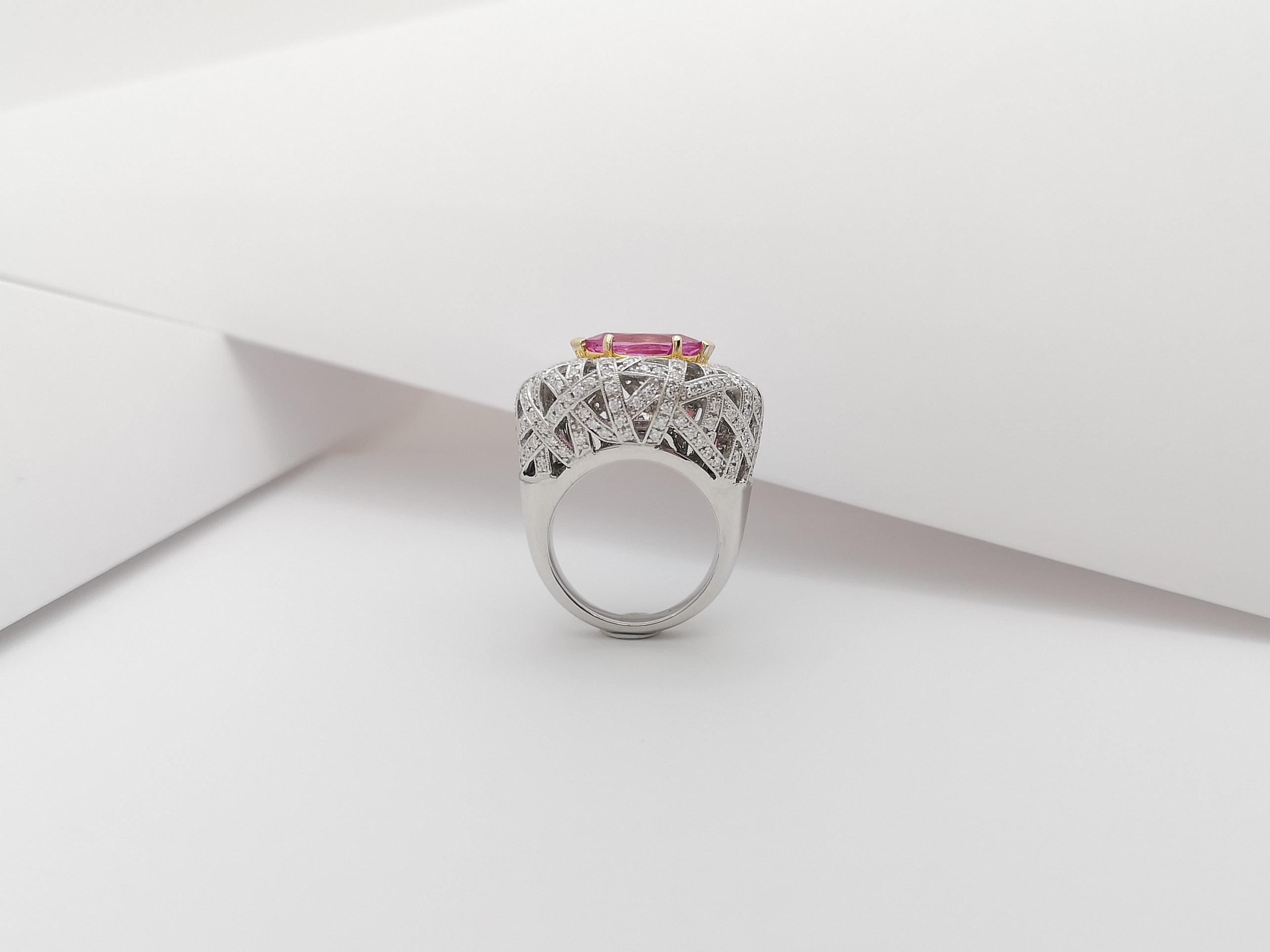 Pink Sapphire with Yellow Diamond and Diamond Ring Set in 18 Karat White Gold For Sale 6