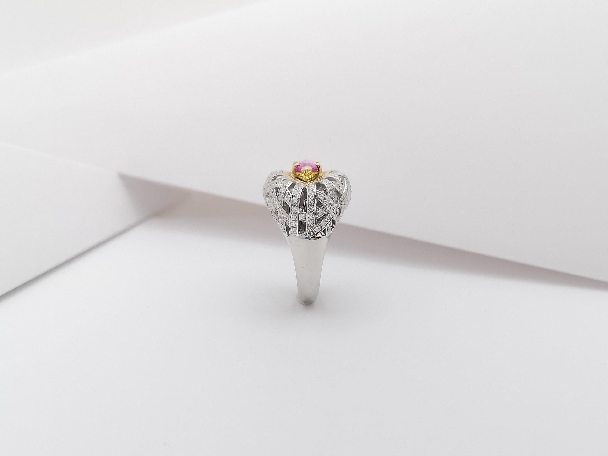 Pink Sapphire with Yellow Diamond and Diamond Ring Set in 18 Karat White Gold For Sale 9