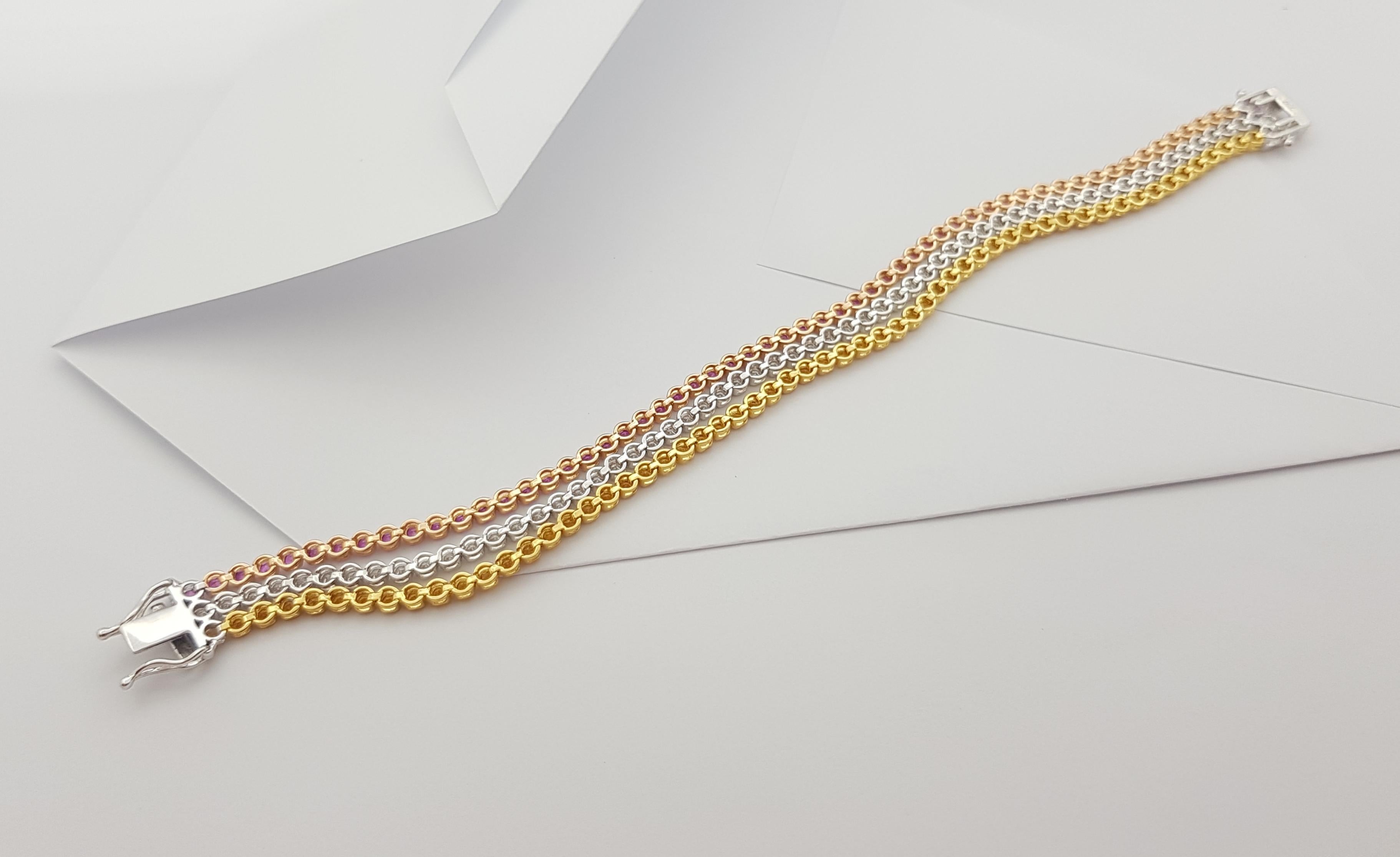 Pink Sapphire, Yellow Sapphire and Diamond  Bracelet set in 18 Karat White Gold For Sale 4