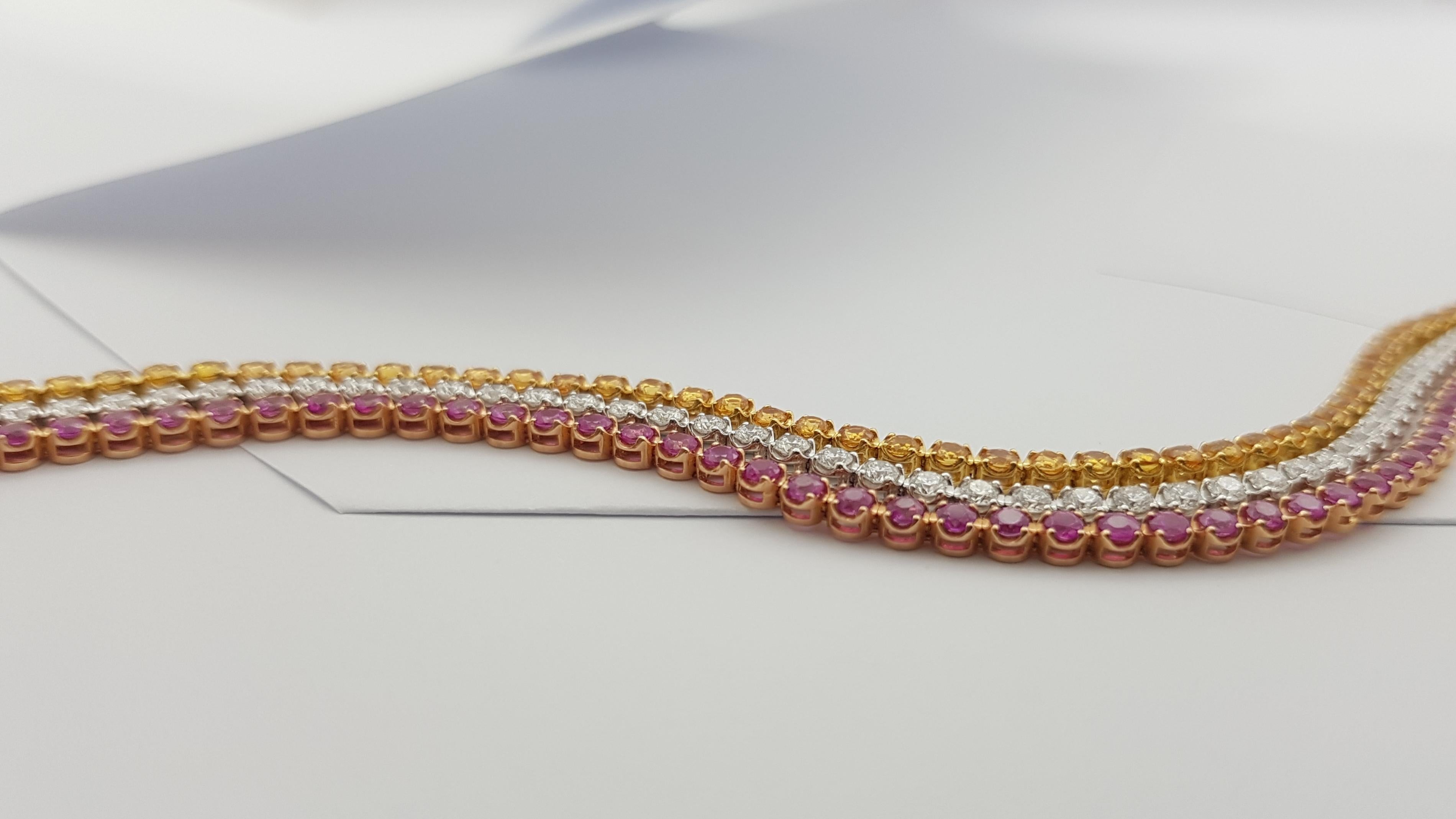 Pink Sapphire, Yellow Sapphire and Diamond  Bracelet set in 18 Karat White Gold For Sale 5