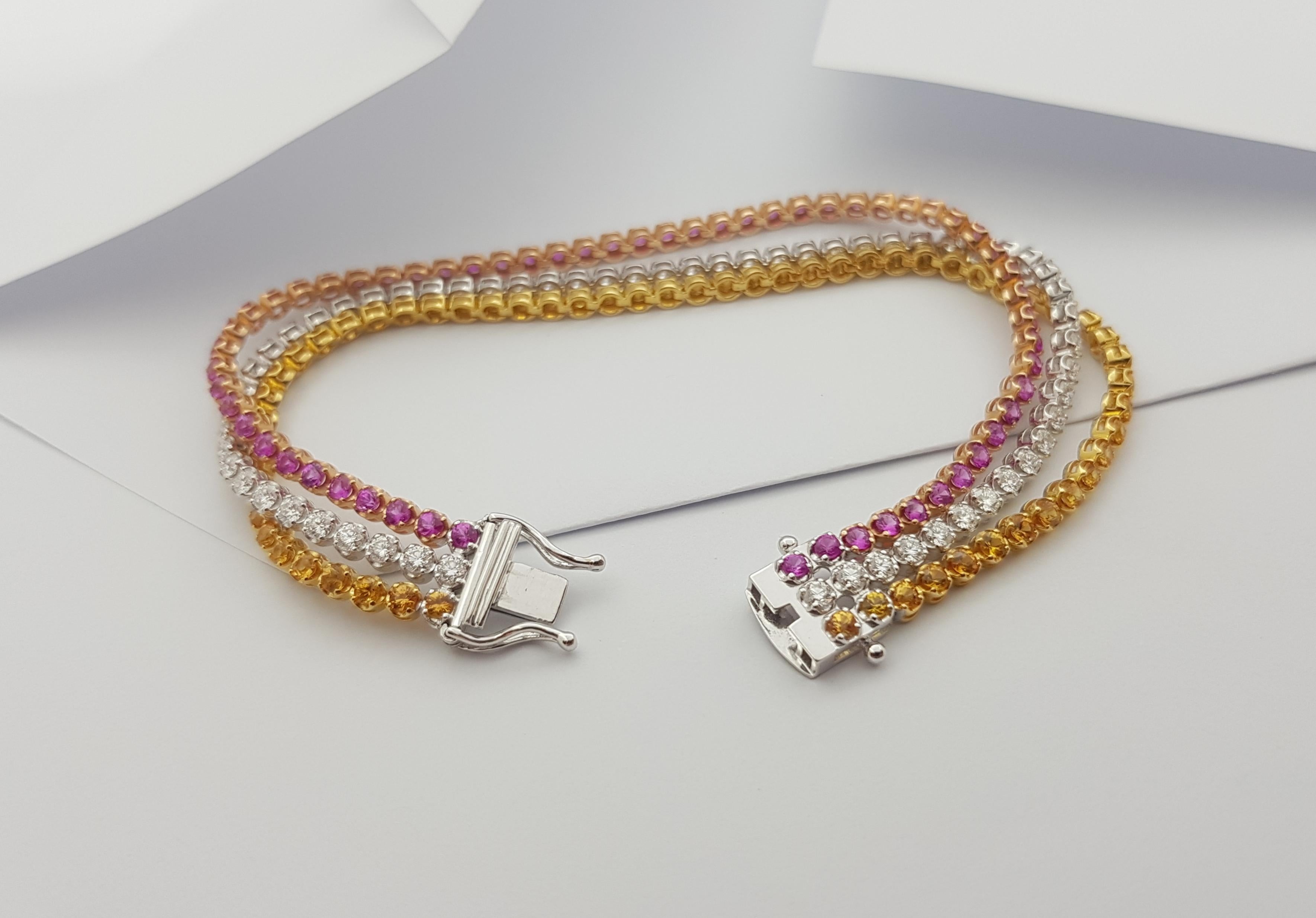 Pink Sapphire, Yellow Sapphire and Diamond  Bracelet set in 18 Karat White Gold For Sale 6