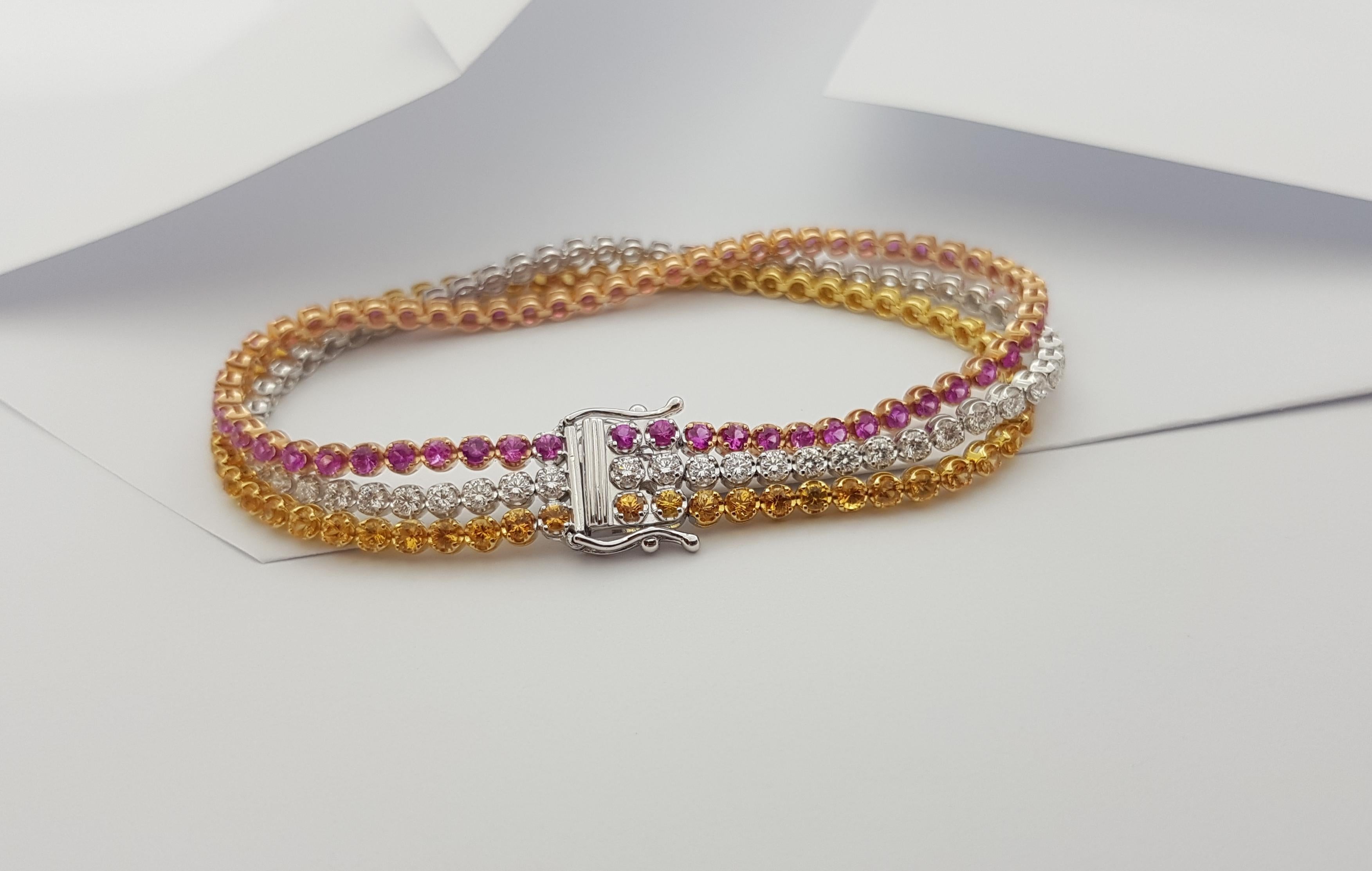 Pink Sapphire, Yellow Sapphire and Diamond  Bracelet set in 18 Karat White Gold For Sale 7