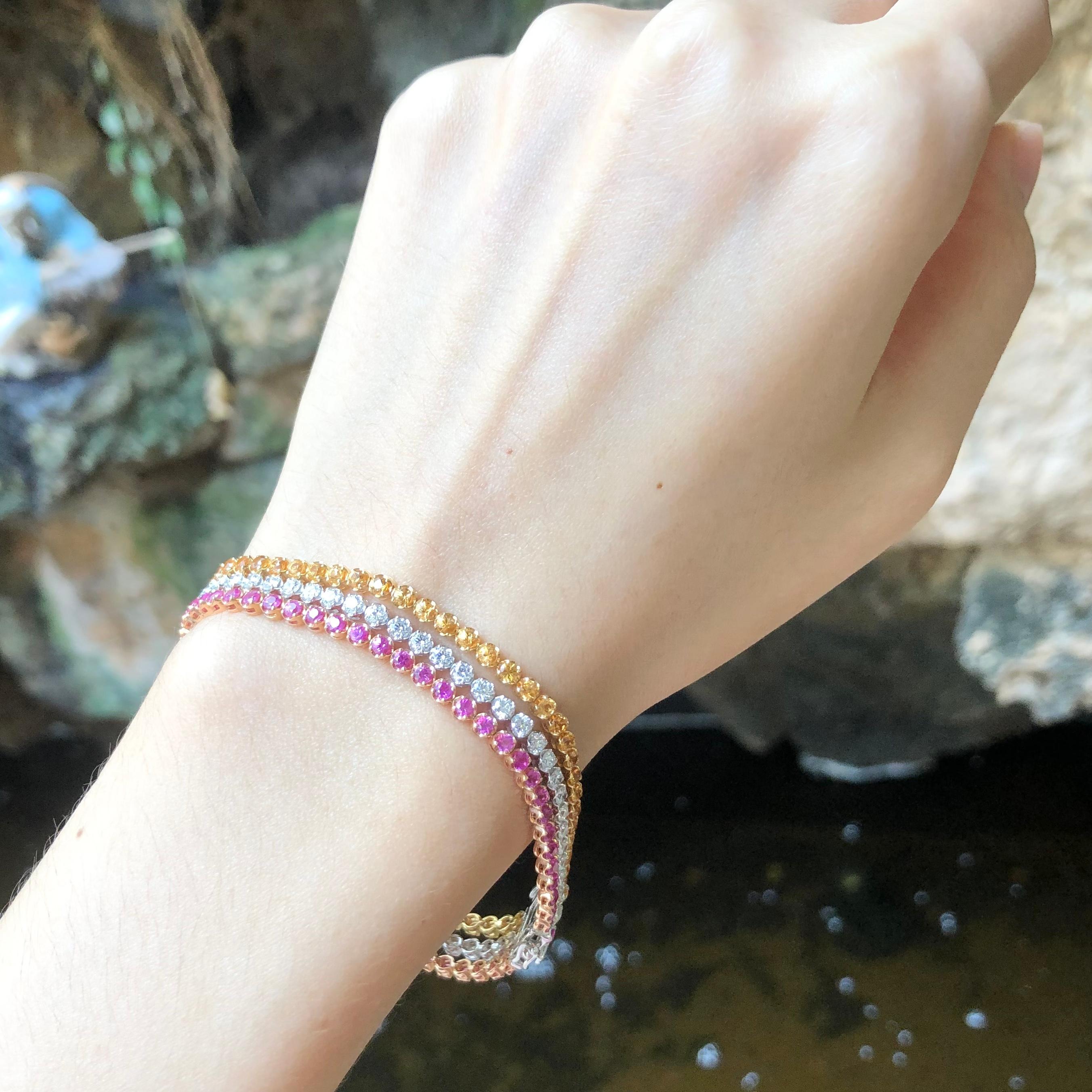 Pink Sapphire, Yellow Sapphire and Diamond  Bracelet set in 18 Karat White Gold In New Condition For Sale In Bangkok, TH