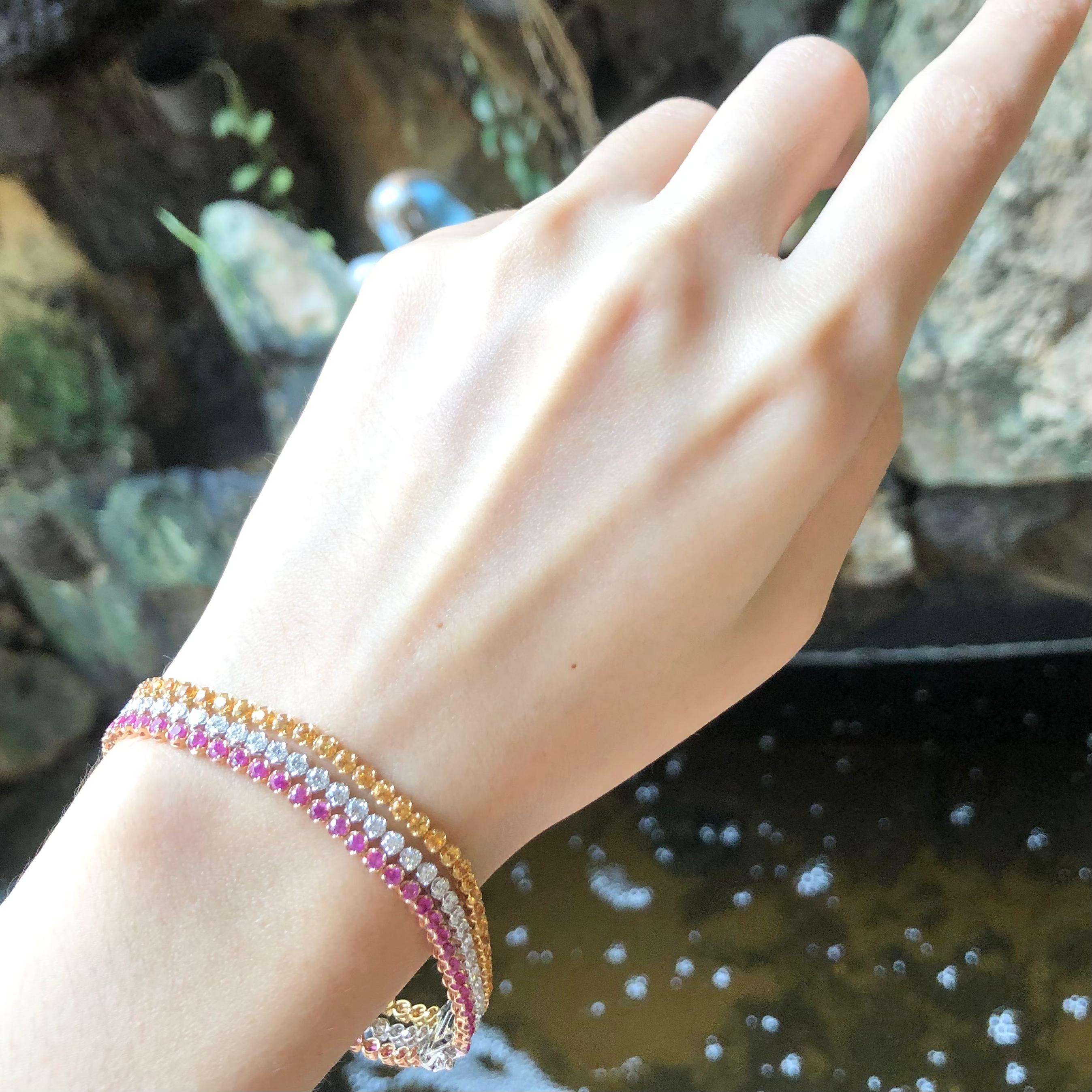 Pink Sapphire, Yellow Sapphire and Diamond  Bracelet set in 18 Karat White Gold For Sale 1
