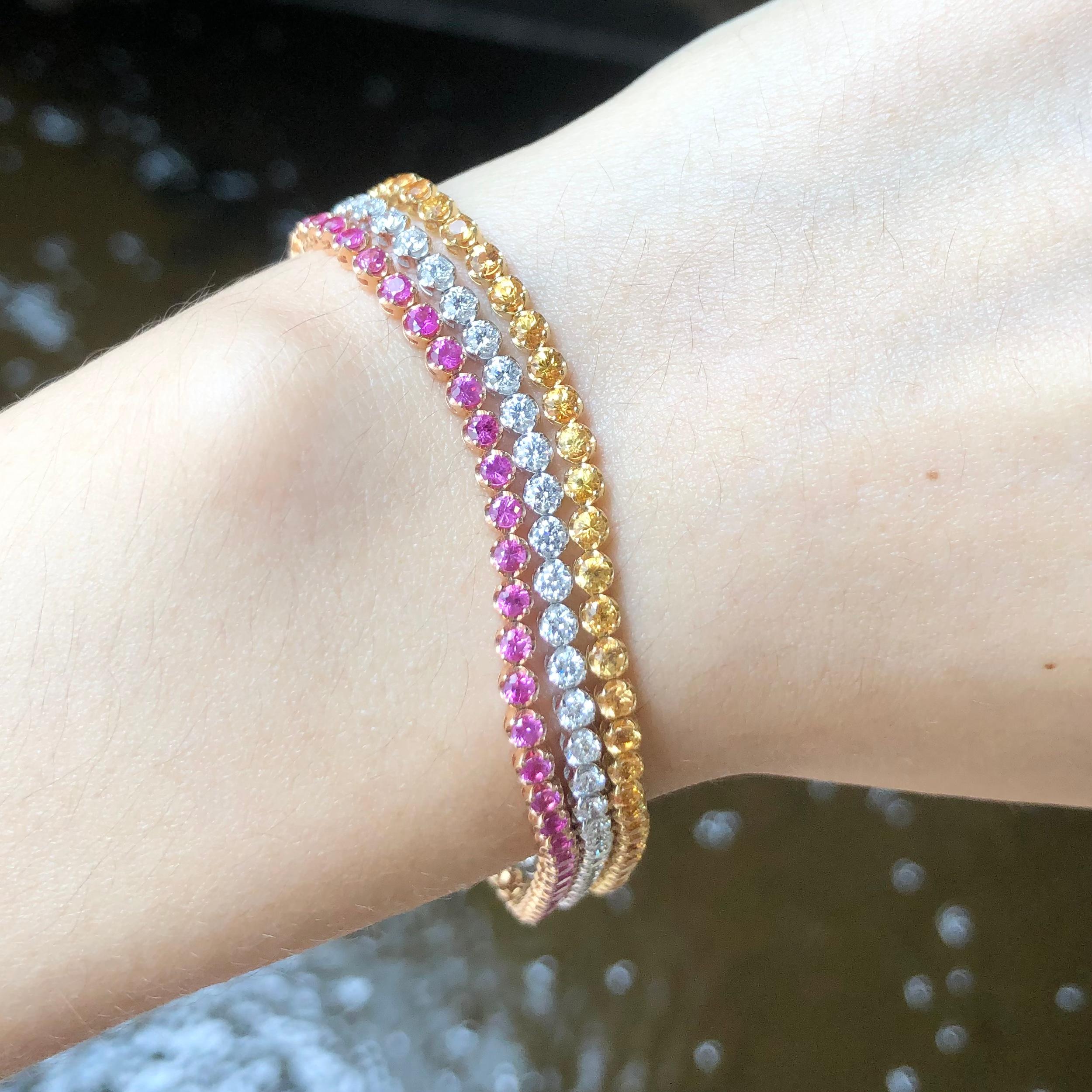 Pink Sapphire, Yellow Sapphire and Diamond  Bracelet set in 18 Karat White Gold For Sale 2