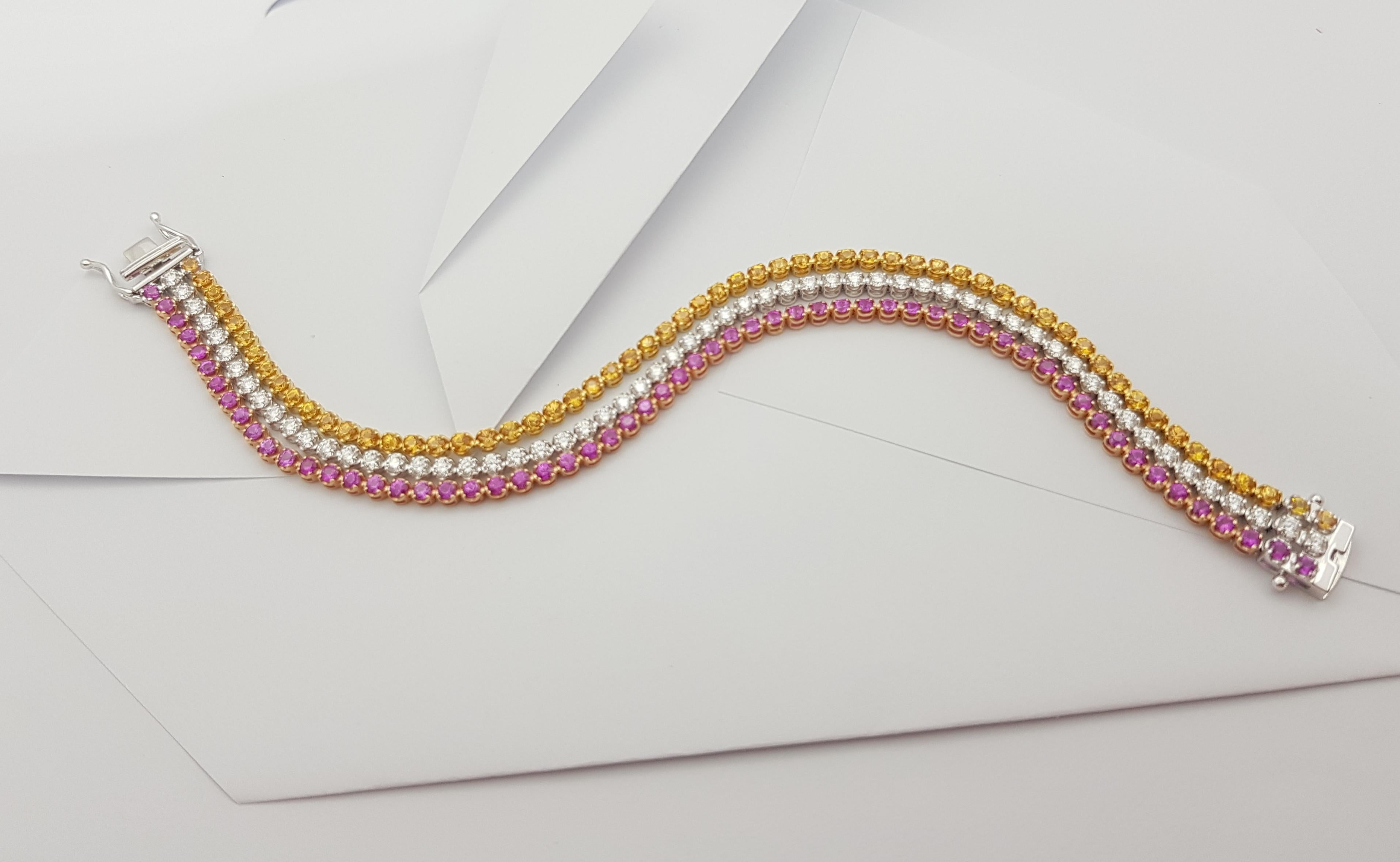 Pink Sapphire, Yellow Sapphire and Diamond  Bracelet set in 18 Karat White Gold For Sale 3