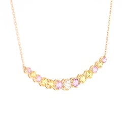 Pink Sapphire Yellow Sapphire Diamond 14 Karat Yellow Gold Chain Bar Necklace