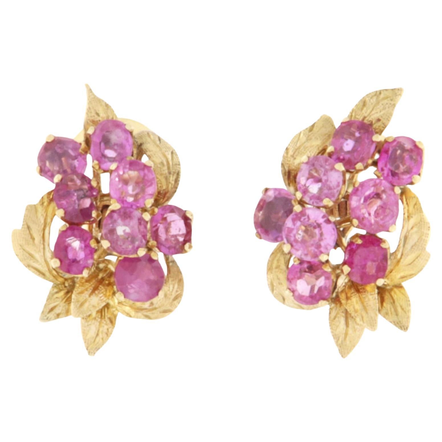 Pink Sapphires 14 Karat Yellow Gold Stud Earrings
