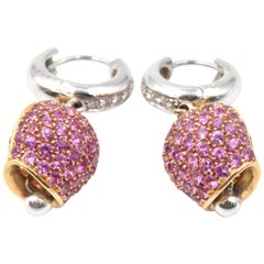 Pink Sapphires and Diamond 18 Karat Two-Tone Gold “Bell” Earrings