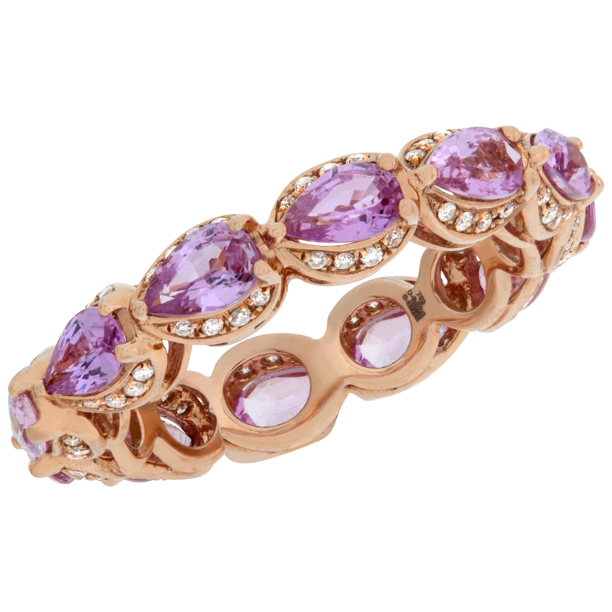 Pink Sapphires and Diamond 18k Rose Gold Eternity Bands In Excellent Condition In Surfside, FL