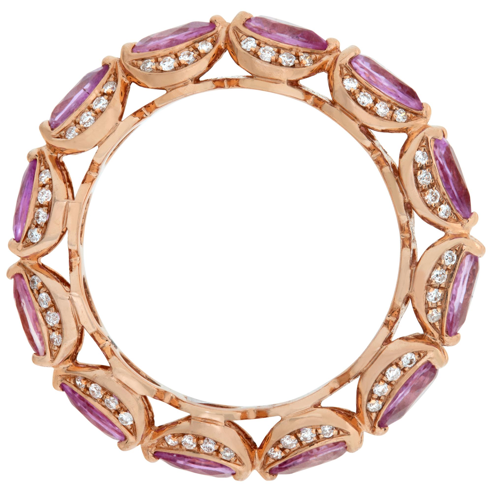 Women's Pink Sapphires and Diamond 18k Rose Gold Eternity Bands