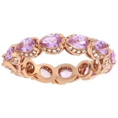 Vintage Pink Sapphires and Diamond 18k Rose Gold Eternity Bands