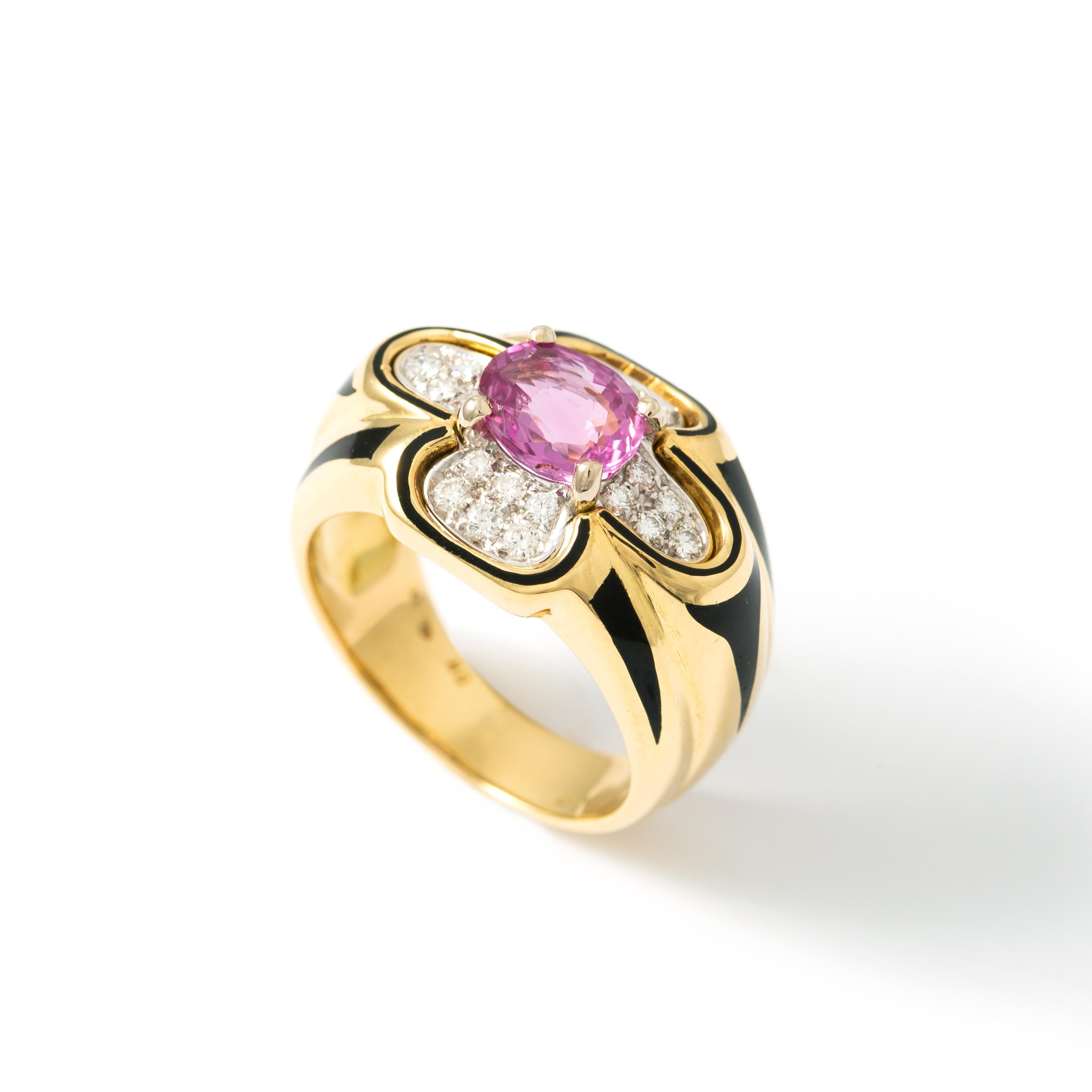 Goldring mit rosa Saphiren und Diamanten im Angebot 1