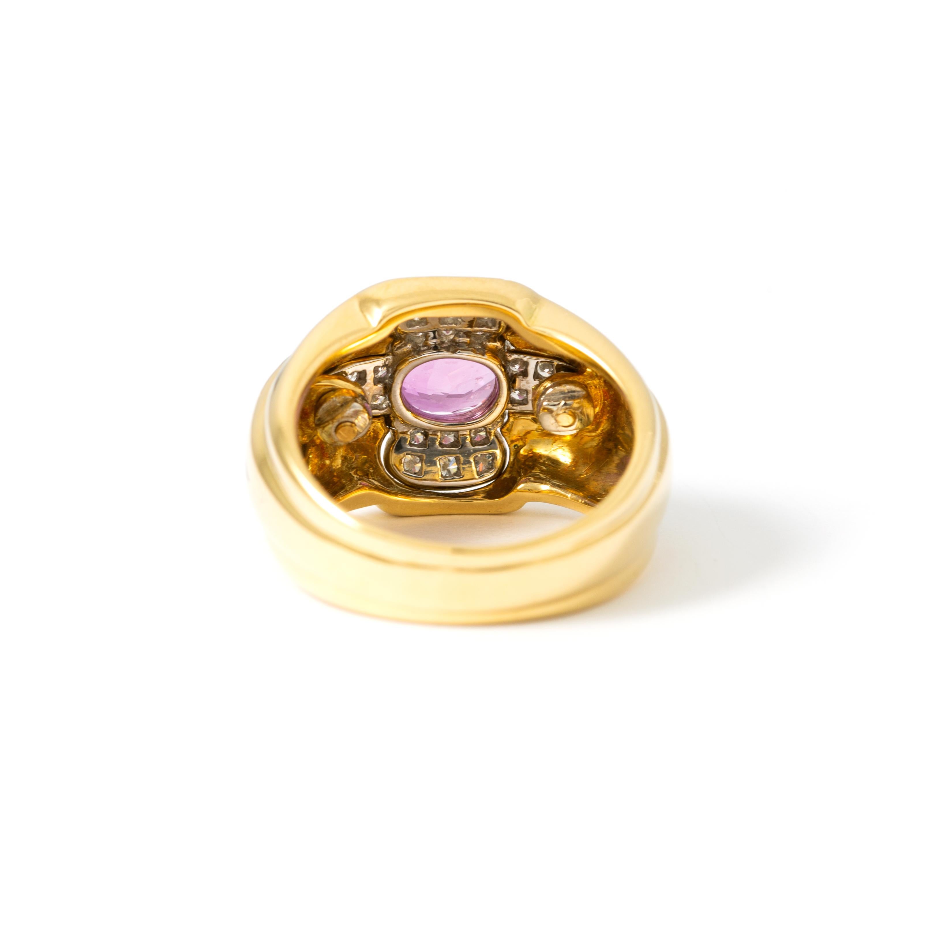 Oval Cut Pink Sapphires and Diamond Gold Ring For Sale