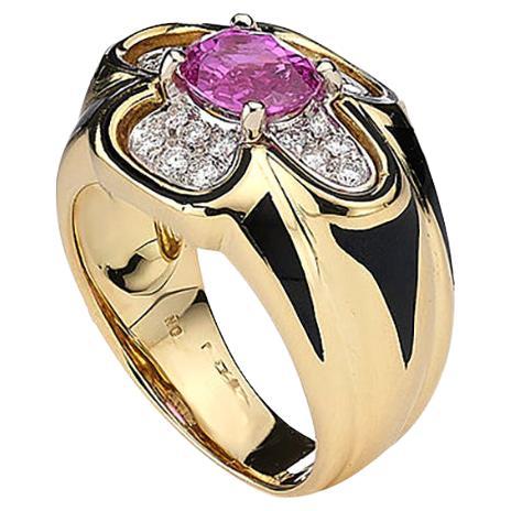 Anillo de oro con zafiros rosas y diamantes