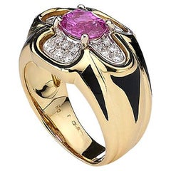 Pink Sapphires and Diamond Gold Ring