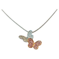 Pink Sapphires and Diamonds Butterflies Pendant Necklace in 18k White Gold