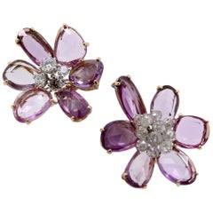 Pink Sapphires and Diamonds Double Flower Cocktail Ring