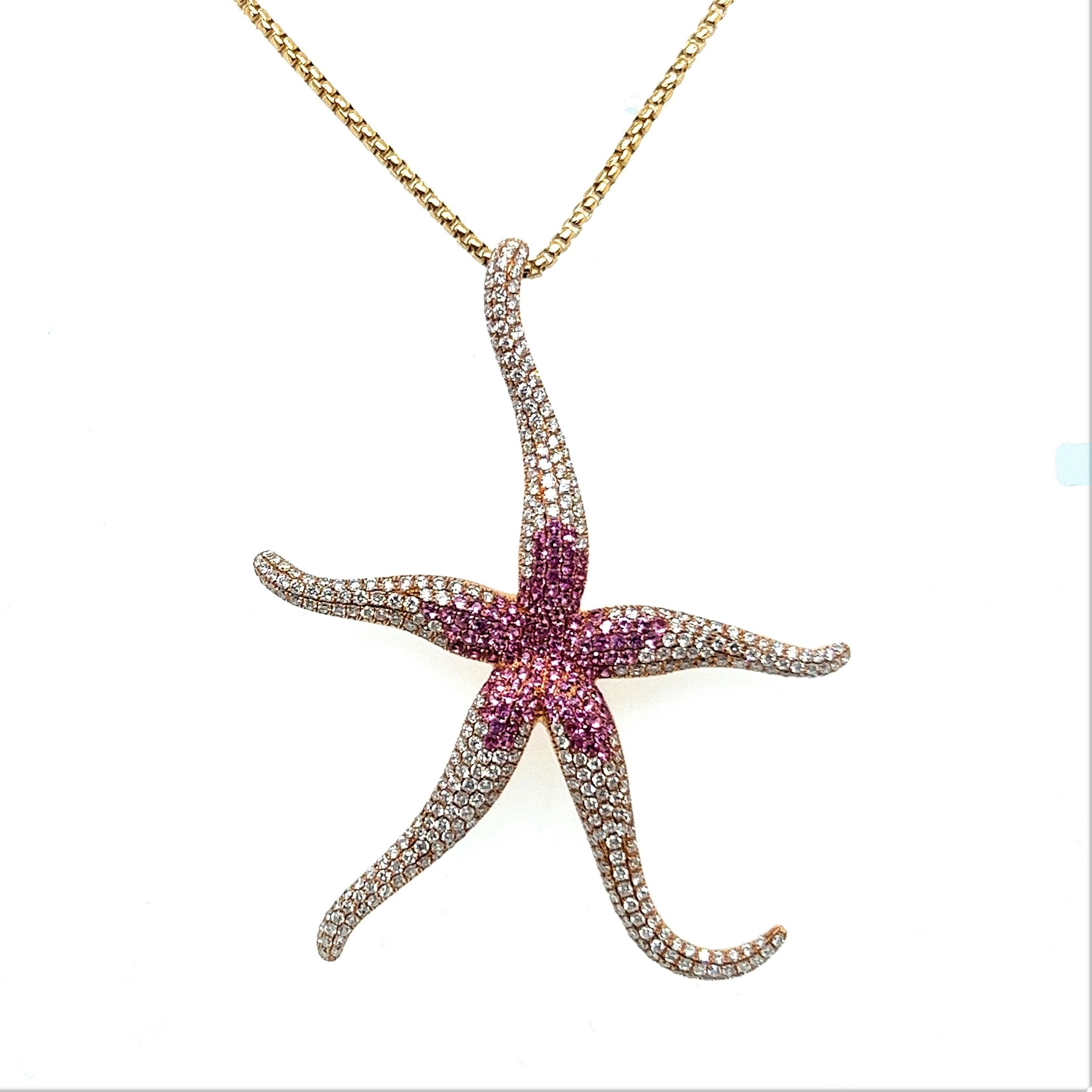 Charming necklace in an alluring combination of pink sapphires and diamonds. Inspired by a marine theme that captures essence of the ocean and adds a touch of festive chic to your look, it is an aesthetic splash of colour and form. 

Crafted from