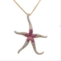 Collier étoile de mer en or rose 18 carats, saphir rose et diamants