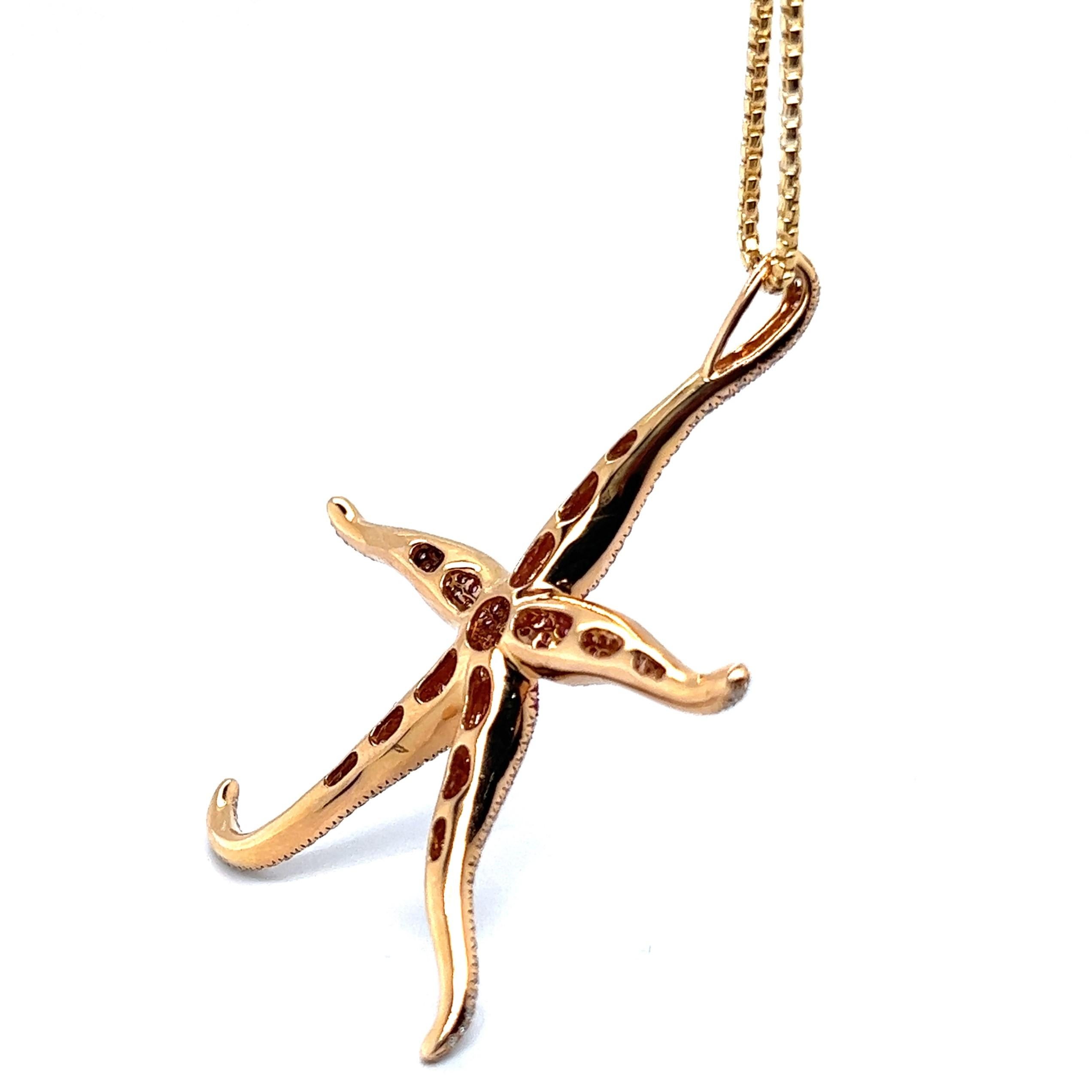 Women's or Men's Pink Sapphire and Diamond Sea Star Necklace in 18 Karat Rose Gold For Sale