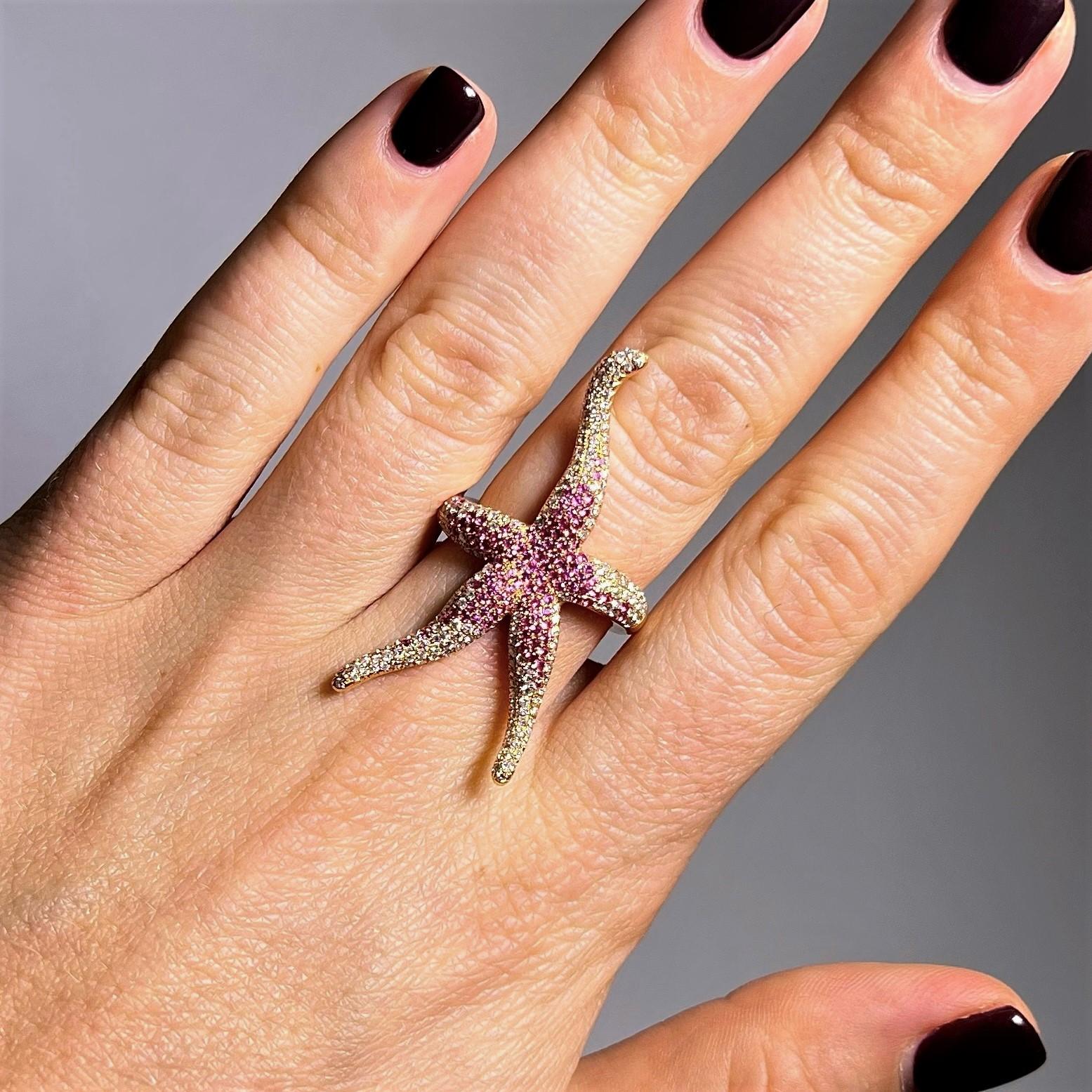 Pink Sapphire and Diamond Sea Star Ring in 18 Karat Rose Gold For Sale 4