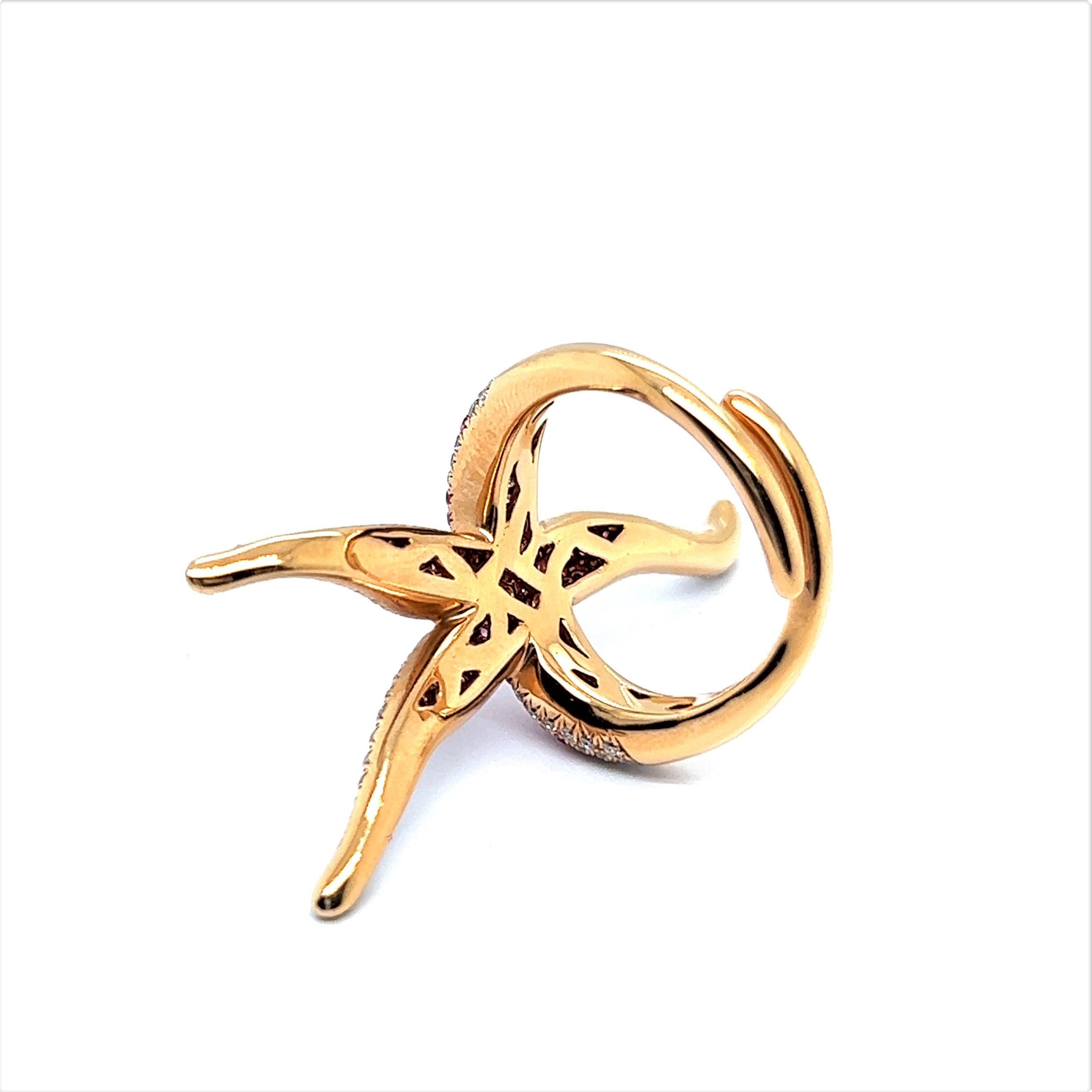Pink Sapphire and Diamond Sea Star Ring in 18 Karat Rose Gold For Sale 1