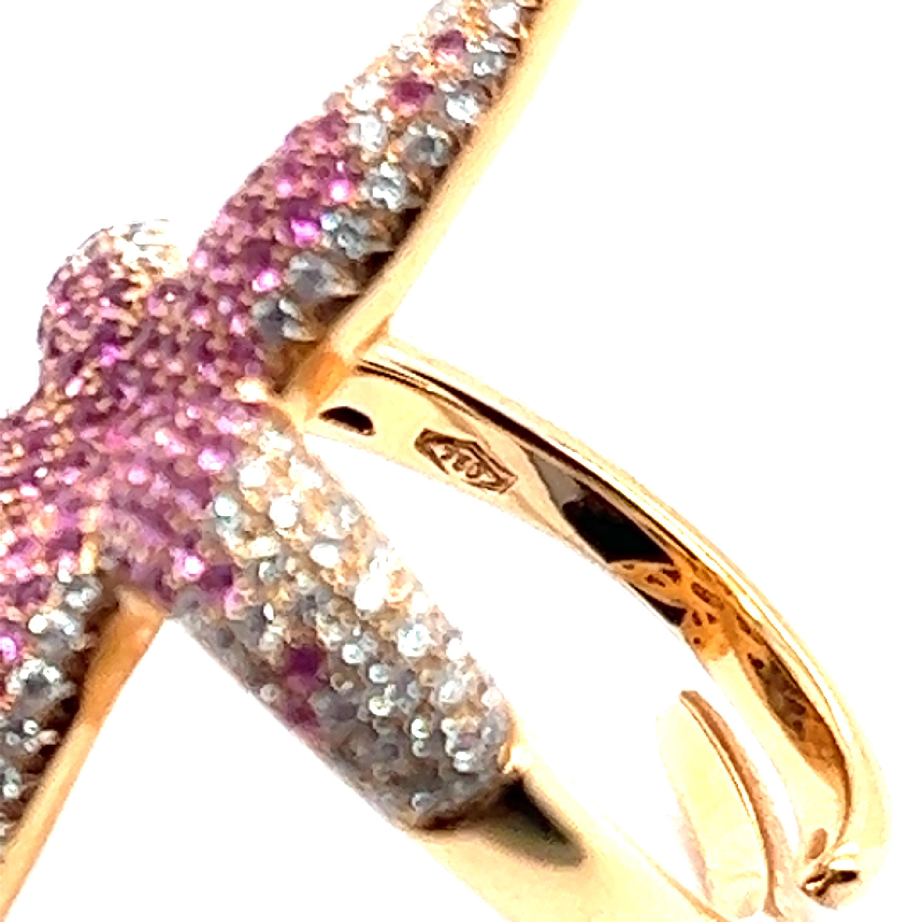 Pink Sapphire and Diamond Sea Star Ring in 18 Karat Rose Gold For Sale 3