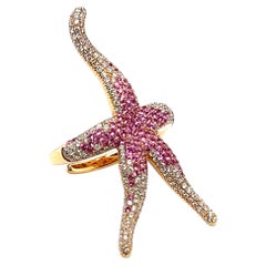 Pink Sapphire and Diamond Sea Star Ring in 18 Karat Rose Gold