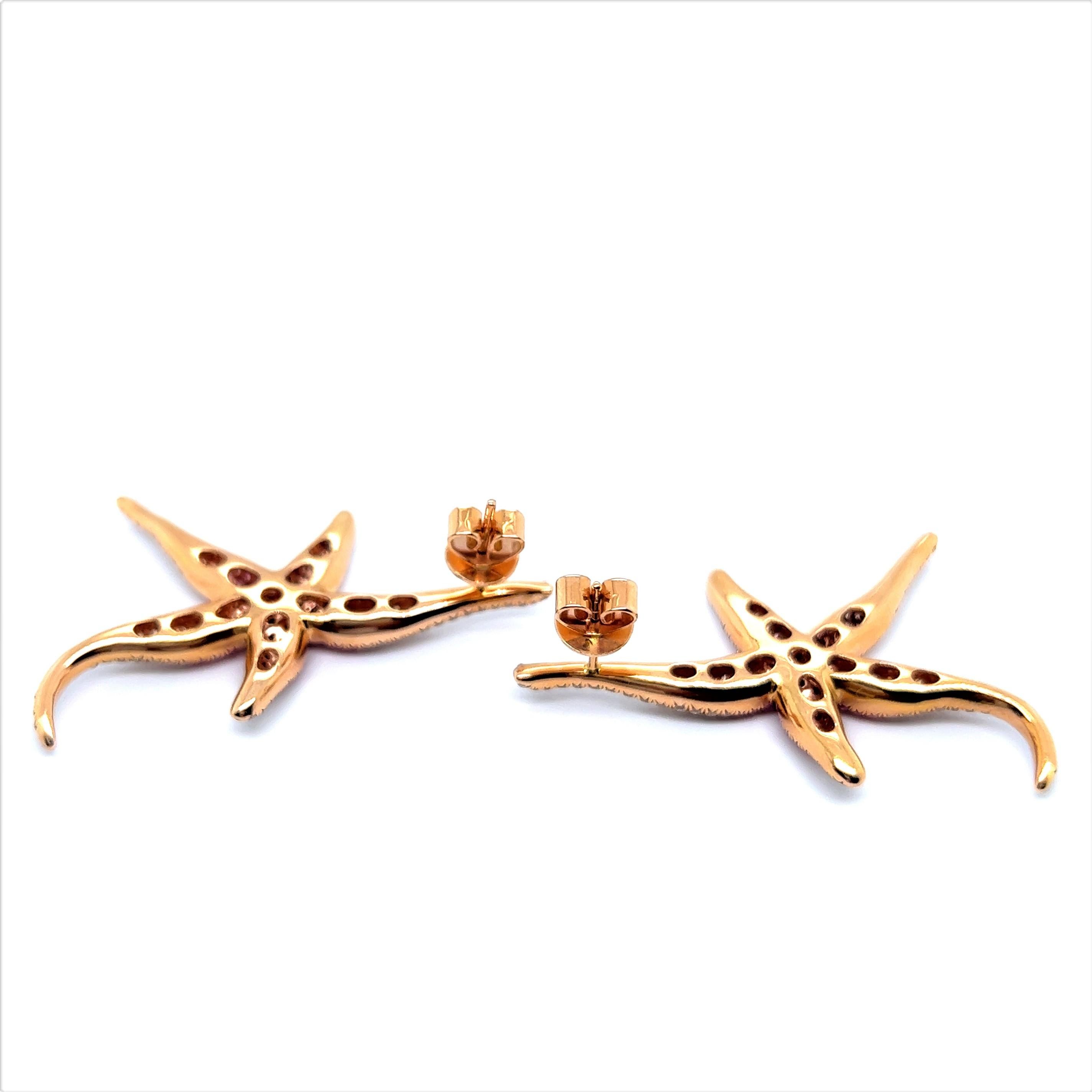 Modern Pink Sapphire and Diamond Sea Stars Earrings in 18 Karat Rose Gold For Sale