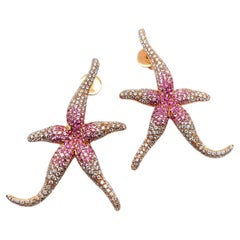 Ohrringe mit rosa Saphiren und Diamanten und Seesternen aus 18 Karat Roségold