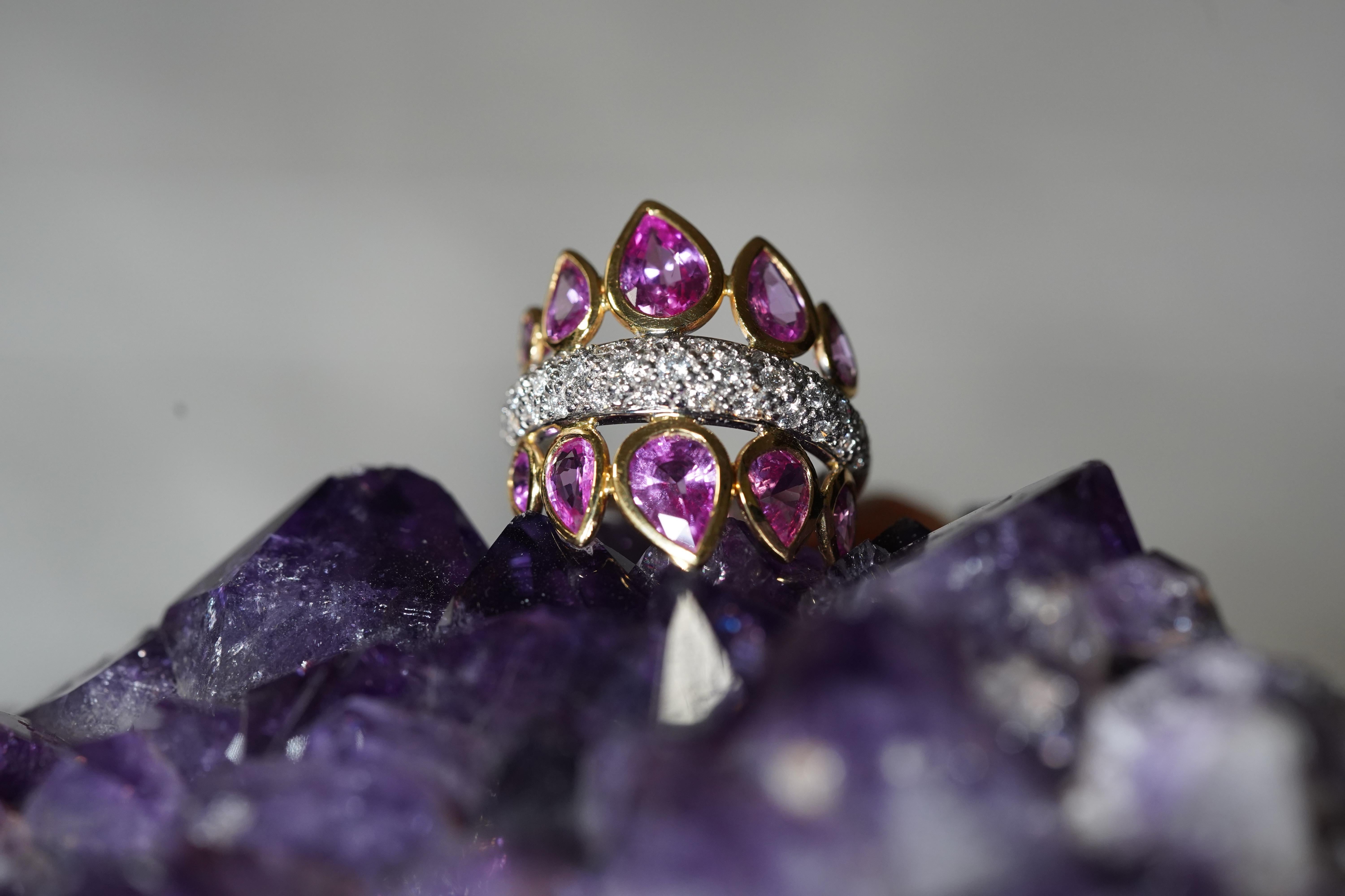 Contemporary 4, 74 Carats Pink Sapphires and 1 Carat White Diamonds Ring by Marion Jeantet