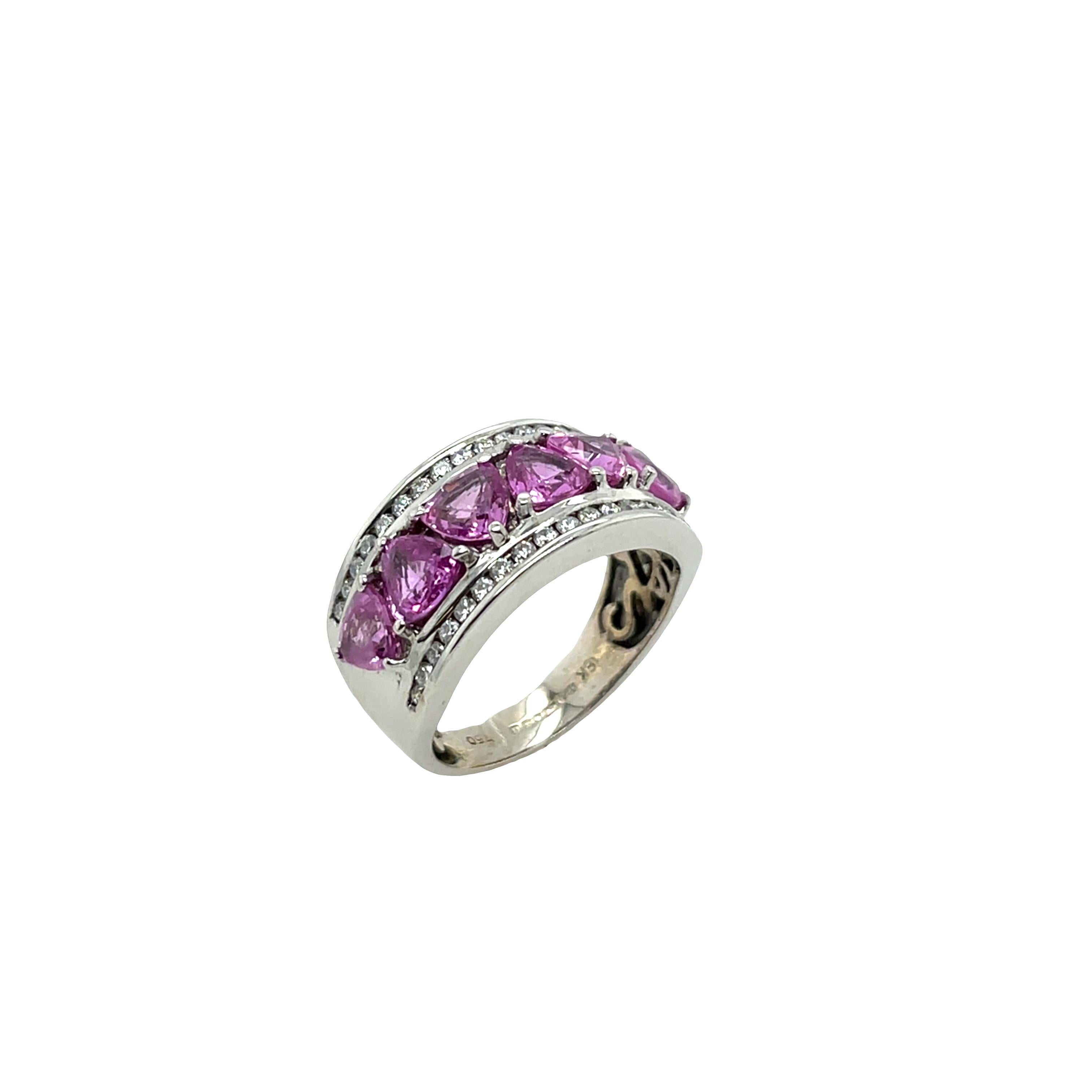 Pink Sapphires & Diamond Dress Ring Set in 18ct Weißgold Damen im Angebot