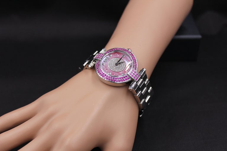 Pink Sapphires and Diamond Pave Dial Luxury Swiss Quartz  display picture 3
