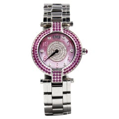 Montre de luxe en quartz suisse exotique avec cadran pav de saphirs roses et diamants, 3,28 carats