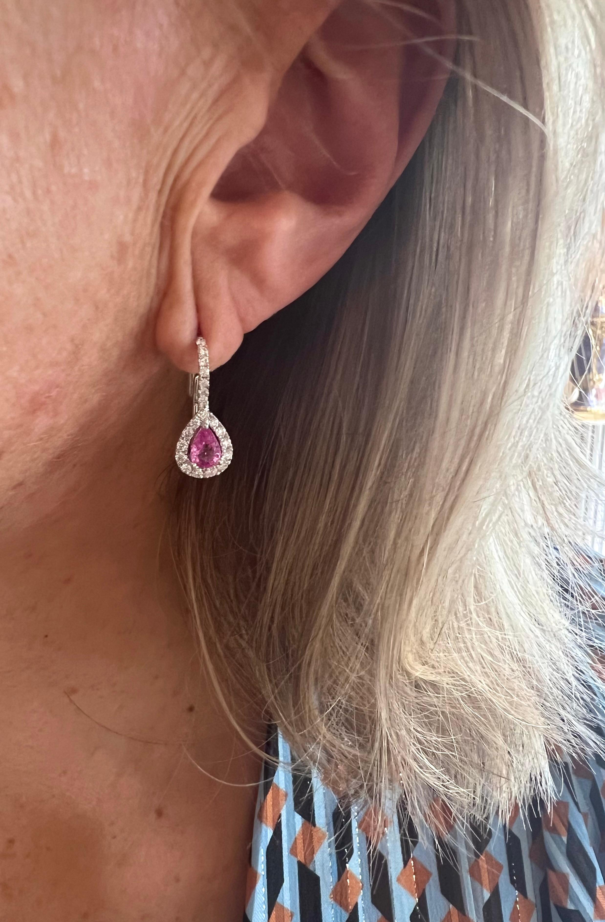 Modern Pink Sapphires Diamonds 18 Carat White Gold Earrings