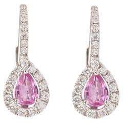 Pink Sapphires Diamonds 18 Carat White Gold Earrings