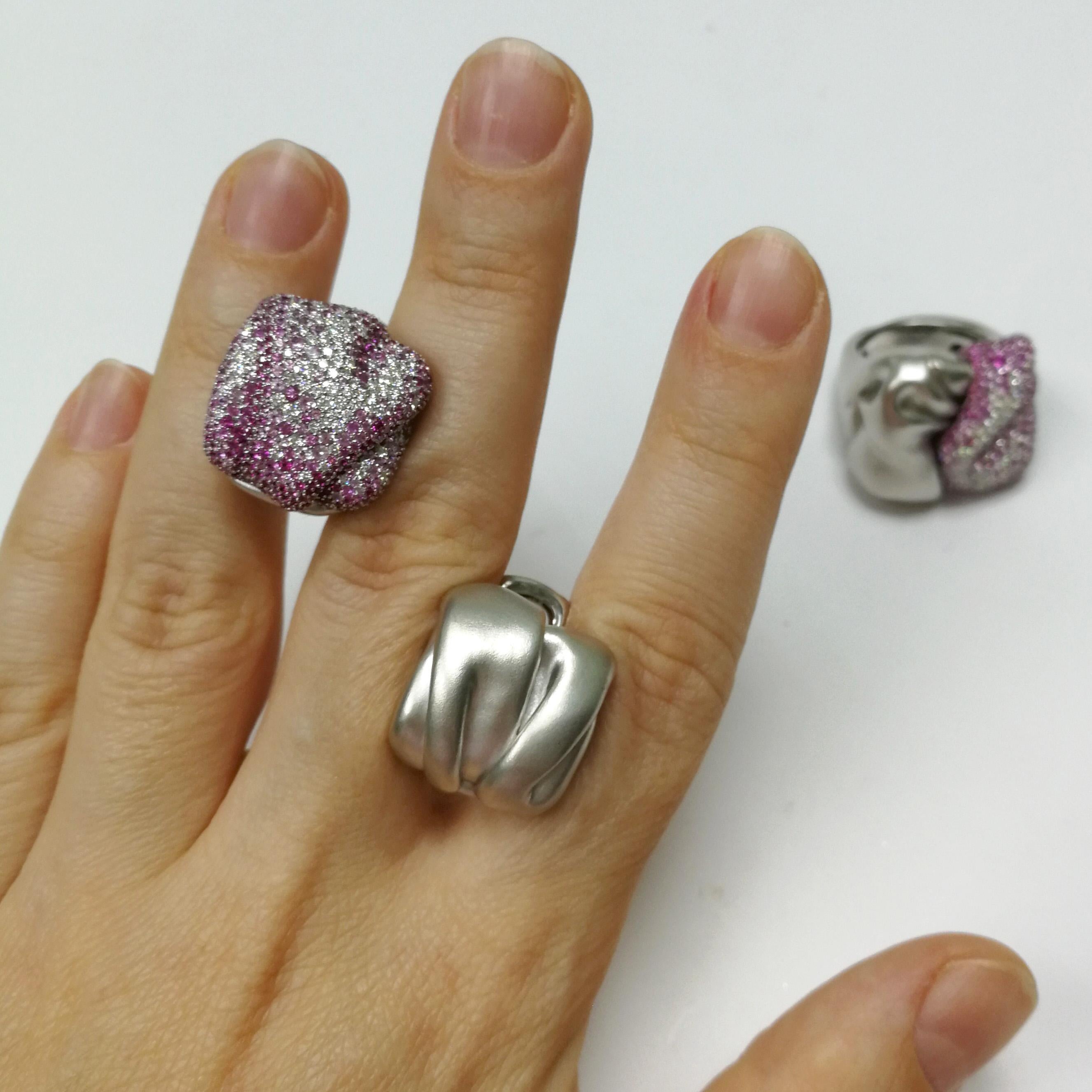Pink Sapphires Diamonds 18 Karat White Gold Earrings For Sale 1