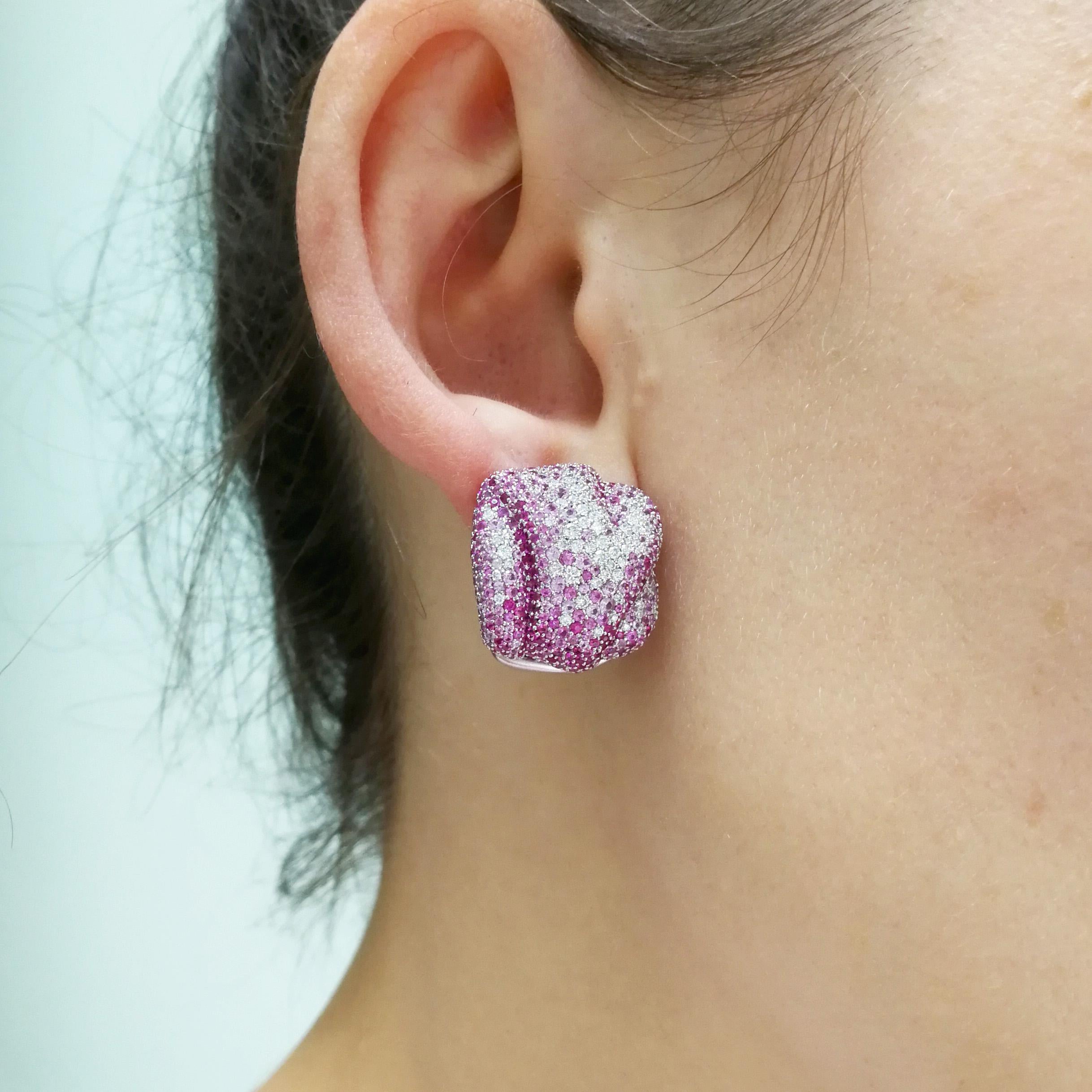 Pink Sapphires Diamonds 18 Karat White Gold Earrings For Sale 2