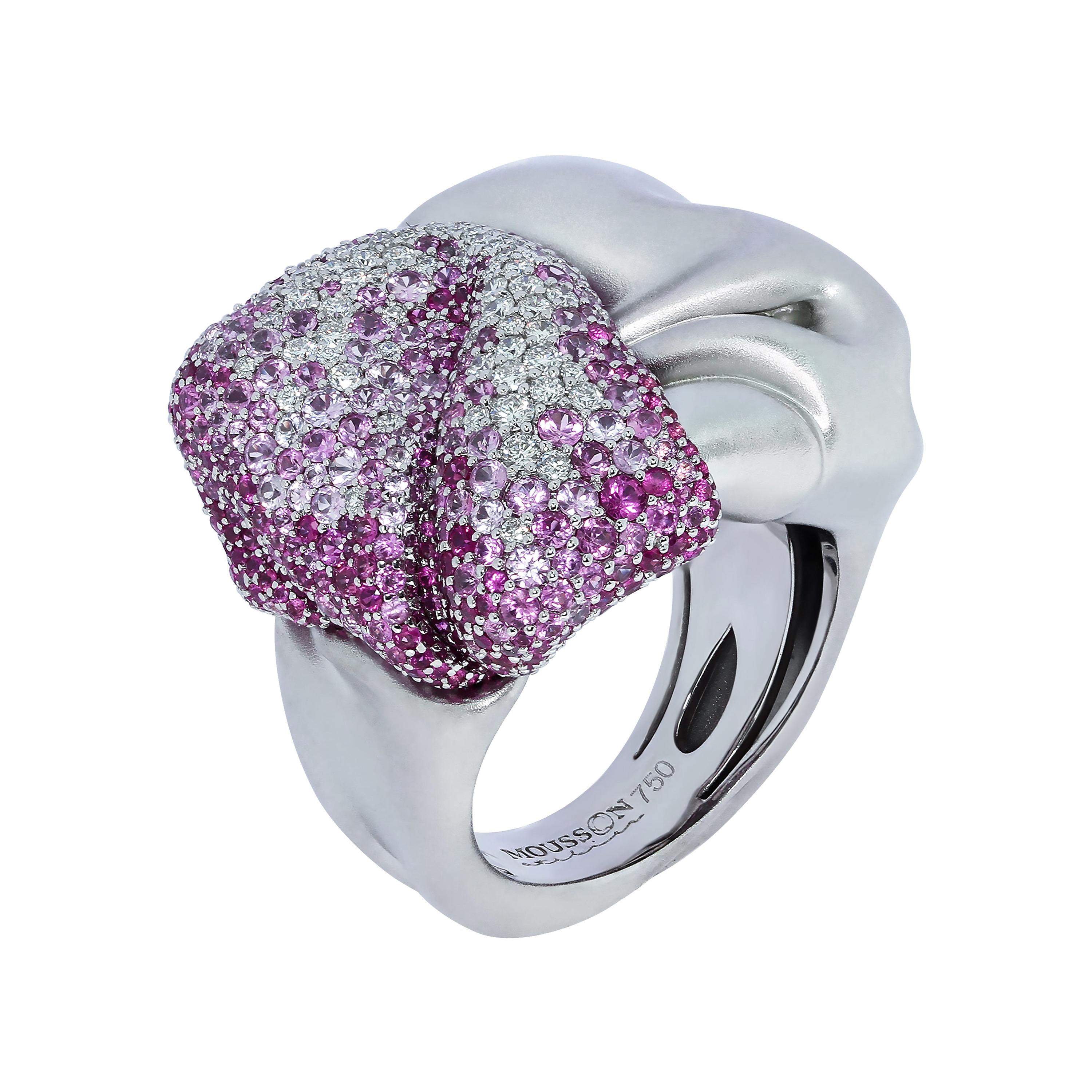 Pink Sapphires Diamonds 18 Karat White Gold Ring For Sale
