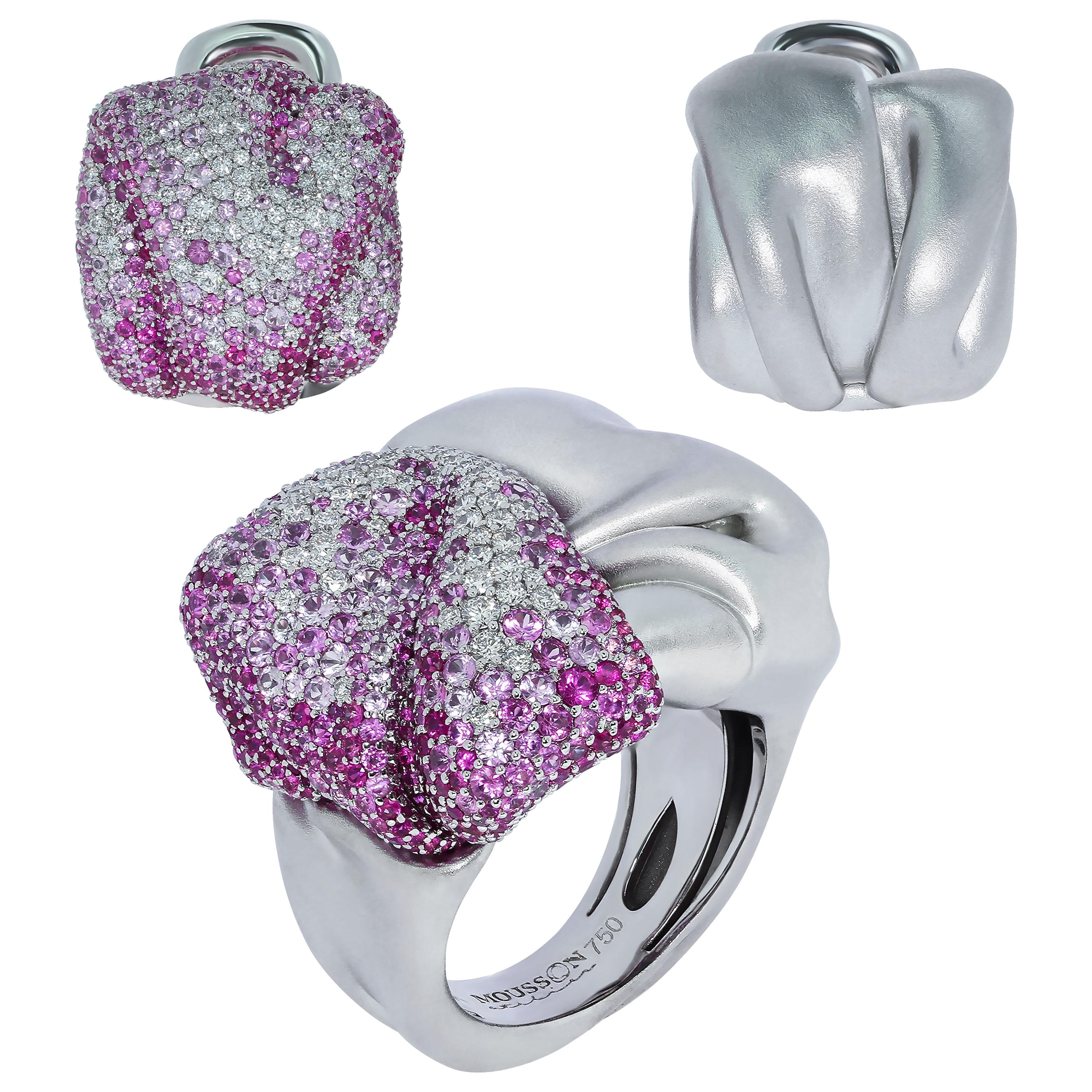 Pink Sapphires Diamonds 18 Karat White Gold Suite