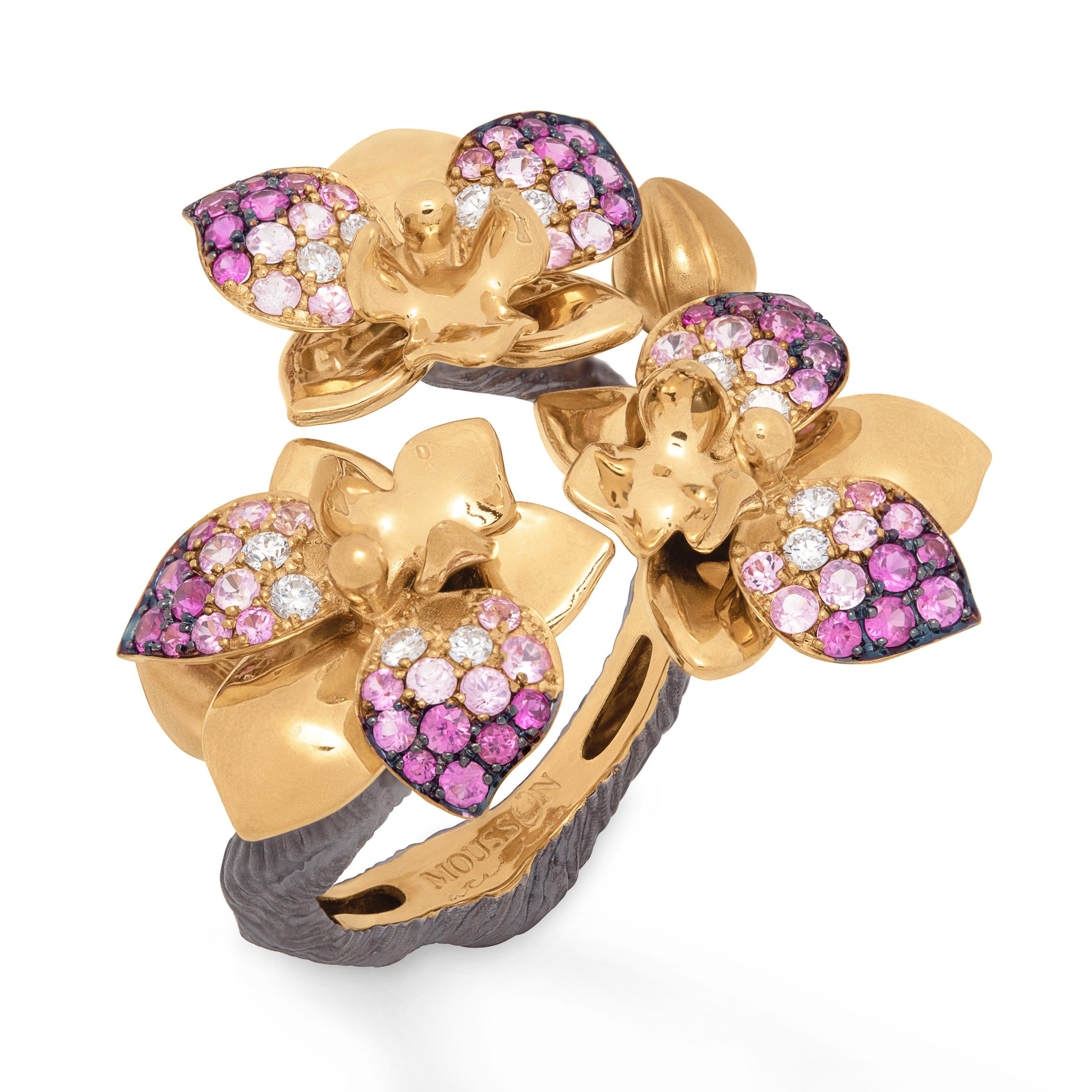 For Sale:  Pink Sapphires Diamonds 18 Karat Yellow Gold Orchid Suite 15
