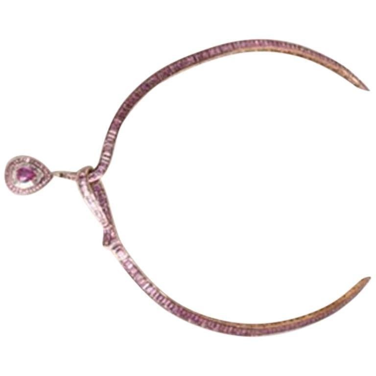 Rosa Saphire Diamanten 750 18 Karat Gold Tropfen-Halskette im Angebot